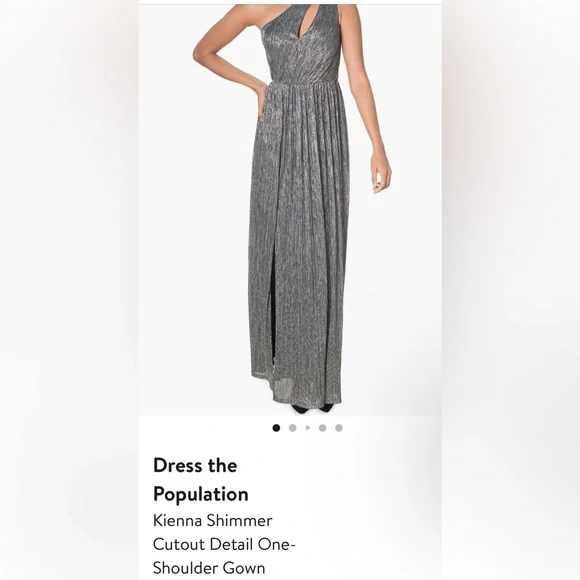 Dress the Population Kienna Silver Shimmer One-Shoulder Maxi Dress - Picture 2 of 10
